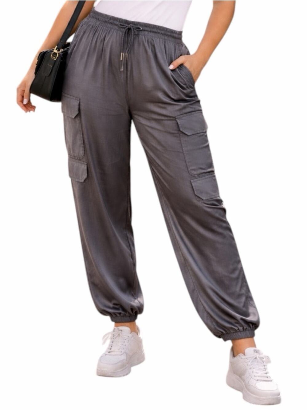 Forever 21 Cargo Jogger Pants 2X Dark Gray Satin Utility Ankle NWT Streetwear